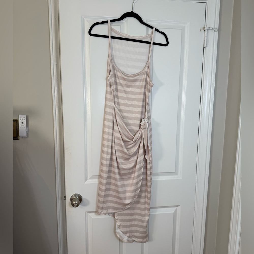 Sleeveless Striped Knot-Detail Midi Dress - Beige